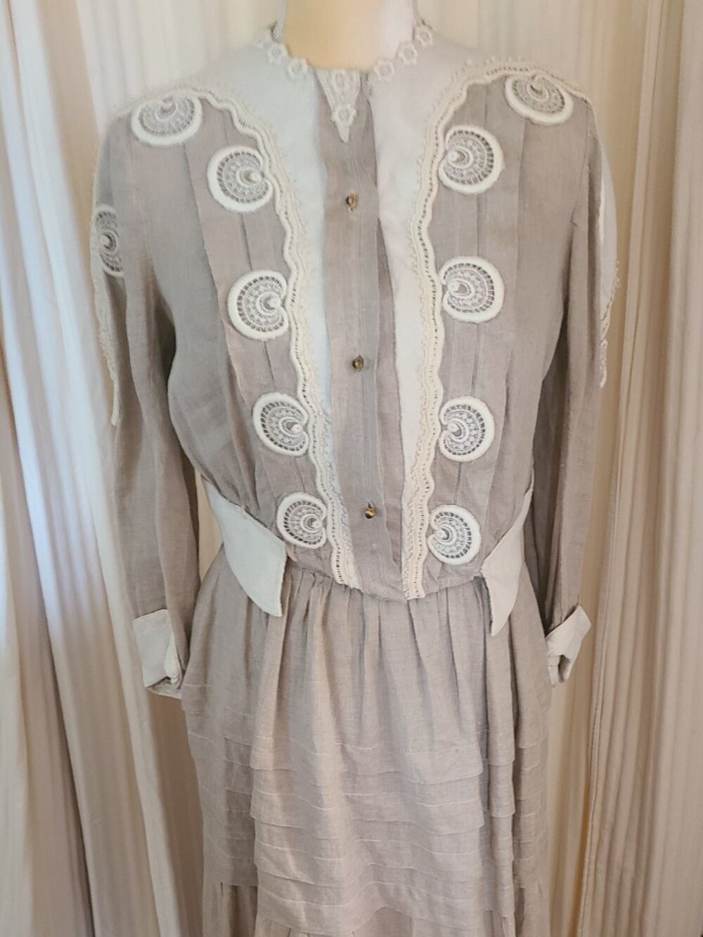 Vintage Tan Linen Edwardian Style skirt/top